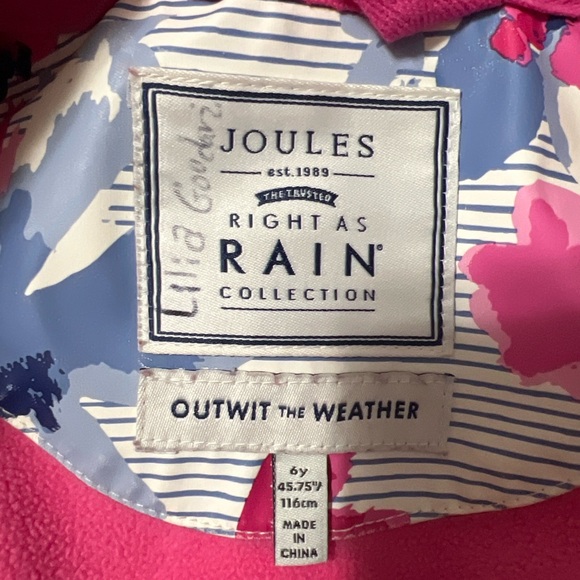 Joules Girls Rain Jacket Size 6Y - Picture 2 of 3